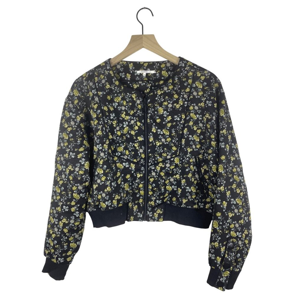 Tularosa Ditzy Floral Jacquard Crop Bomber Jacket Women's Small Revolve Preppy